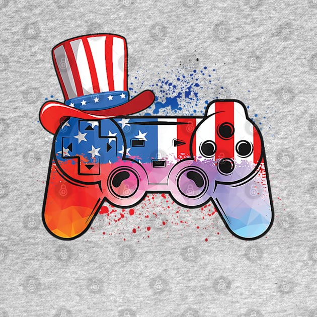 Tie Dye Video Game Controller USA Flag 4th Of July Patriotic by DesignHND